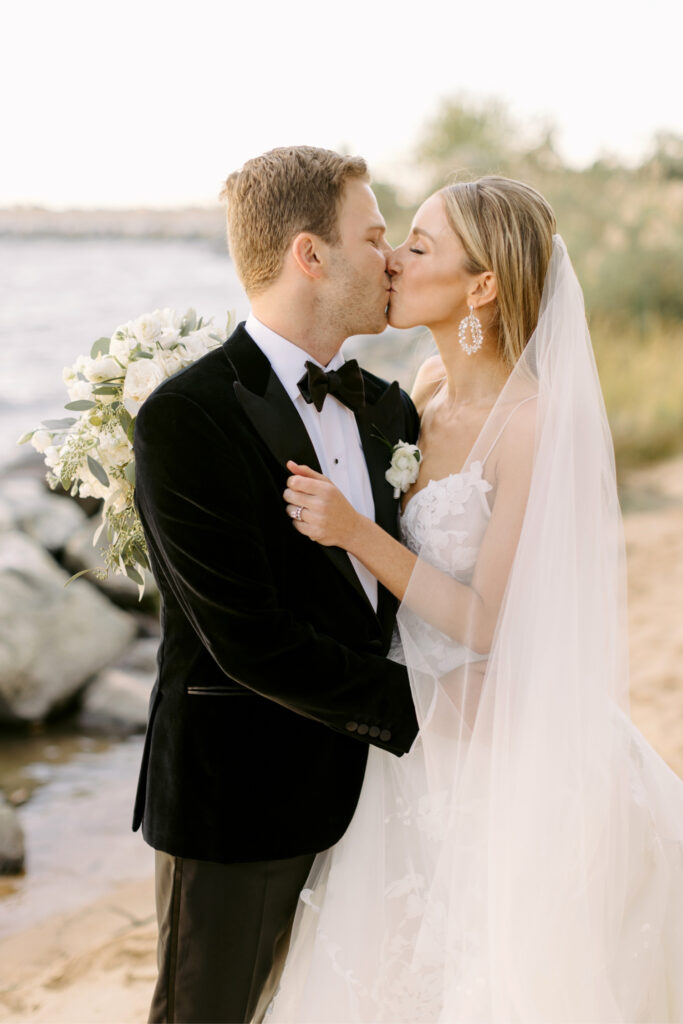 bride & groom portrait at Chesapeake Bay shoreline