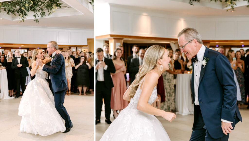 fun father daughter dance at Chesapeake Bay Beach Club wedding reception by Emily Wren Photography