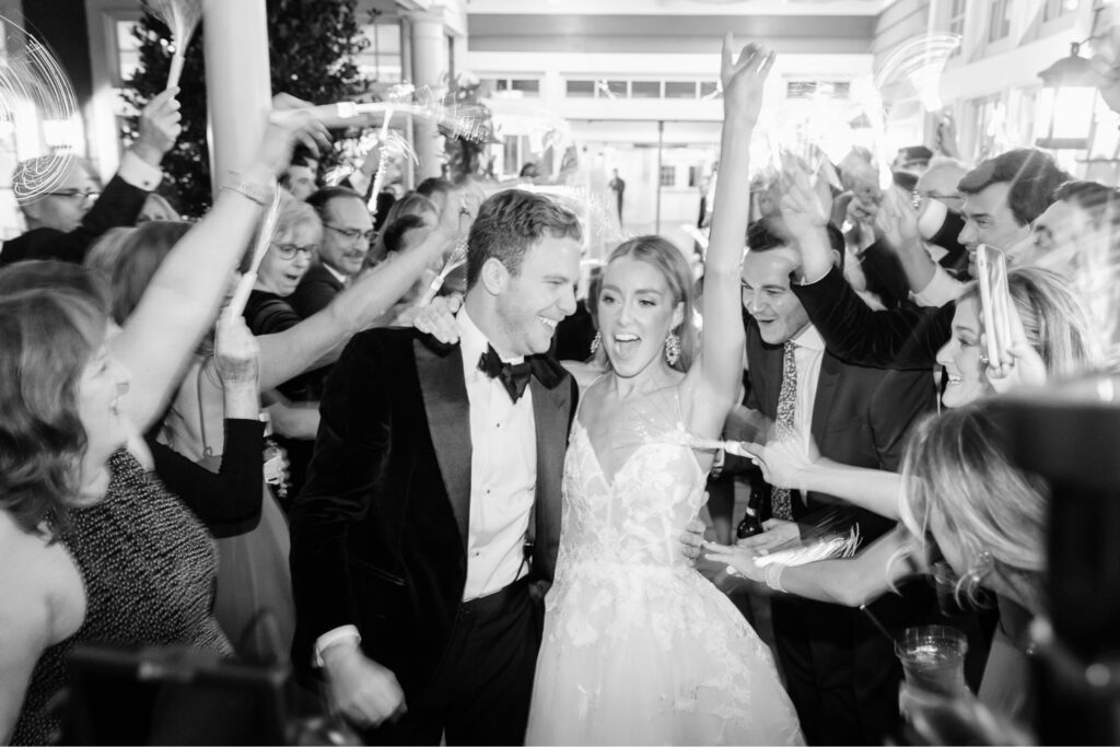 bride & groom during their led sparkler Chesapeake Bay Beach Club wedding reception exit