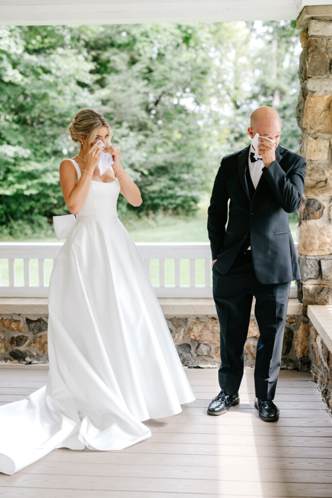 bride's emotional first look with her dad before New Jersey wedding day