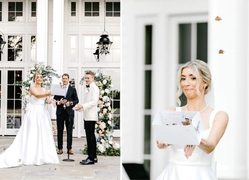 butterfly release at wedding ceremony at The Ryland Inn.