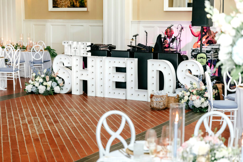 wedding reception giant marquee letters by Emily Wren Photography