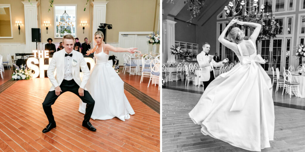 bride & groom's funny private first dance at the Ryland Inn reception by Emily Wren Photography