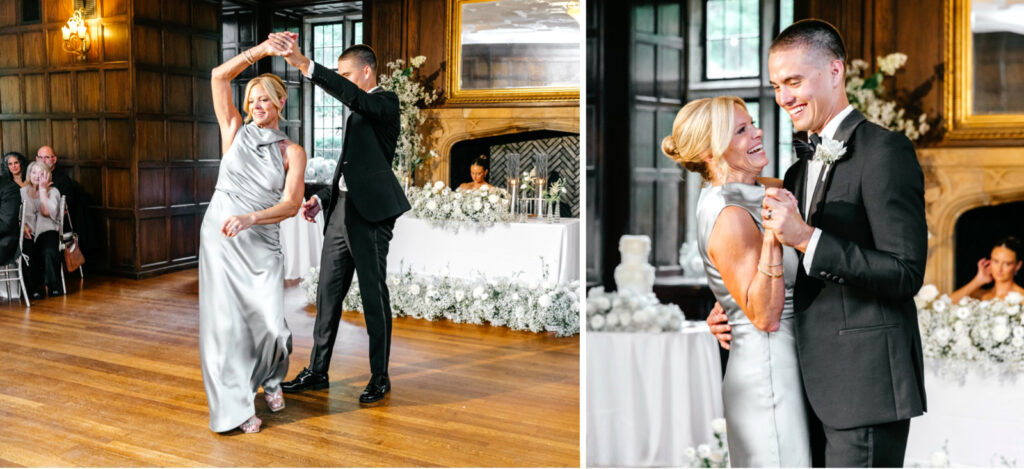 mother son dance at Parque Ridley Creek wedding reception by luxury Pennsylvania wedding photographer Emily Wren Photography