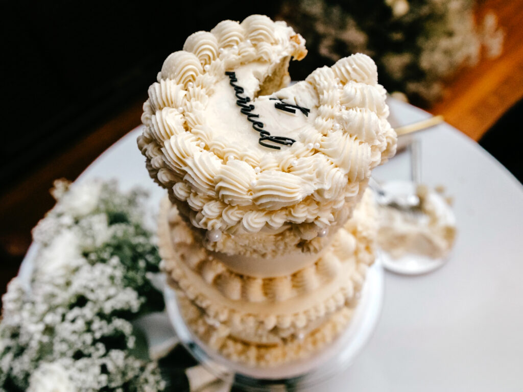 vintage inspired "just married" wedding cake