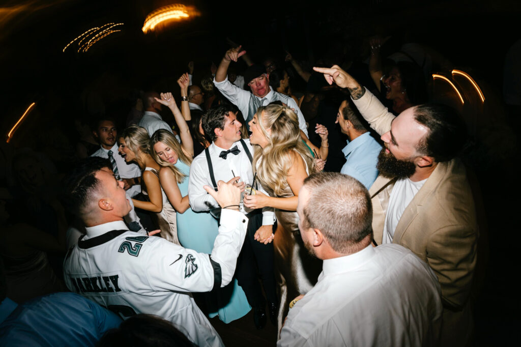 guests dancing & having fun at late summer Pennsylvania wedding reception