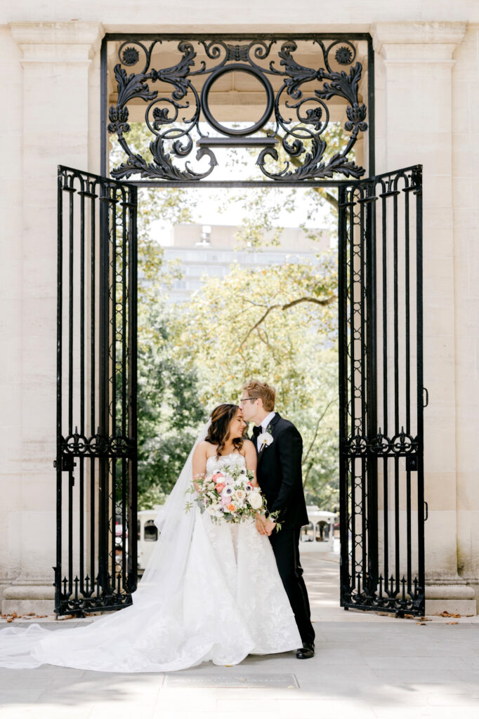 Philadelphia bride & groom portrait at the Rodin Museum