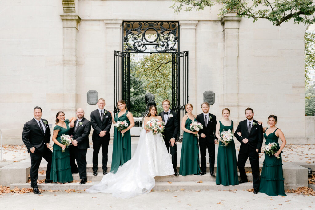 full wedding party at the Rodin Museum