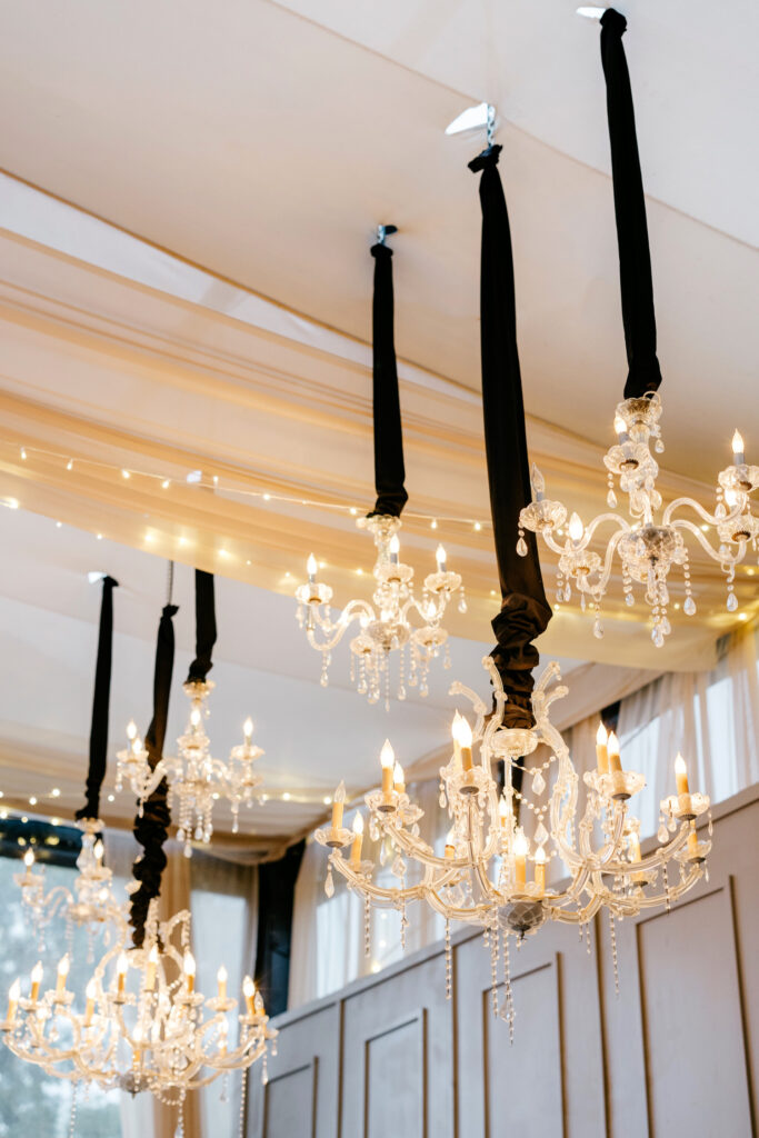 hanging chandeliers for Philadelphia Water Works wedding reception