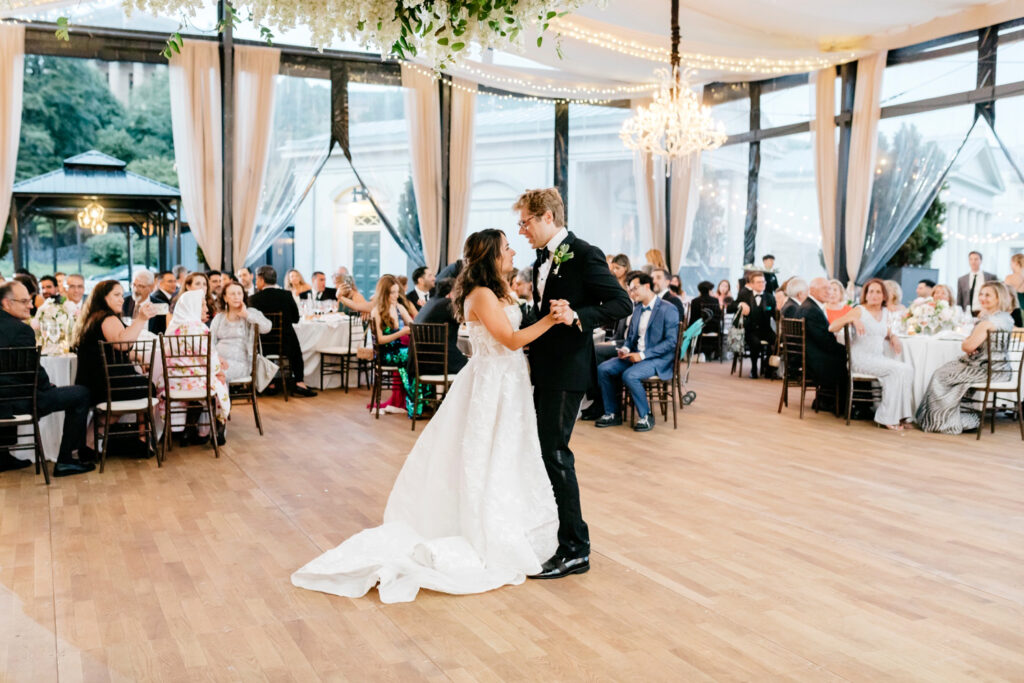 bride and grooms first dance at their Cescaphe wedding reception