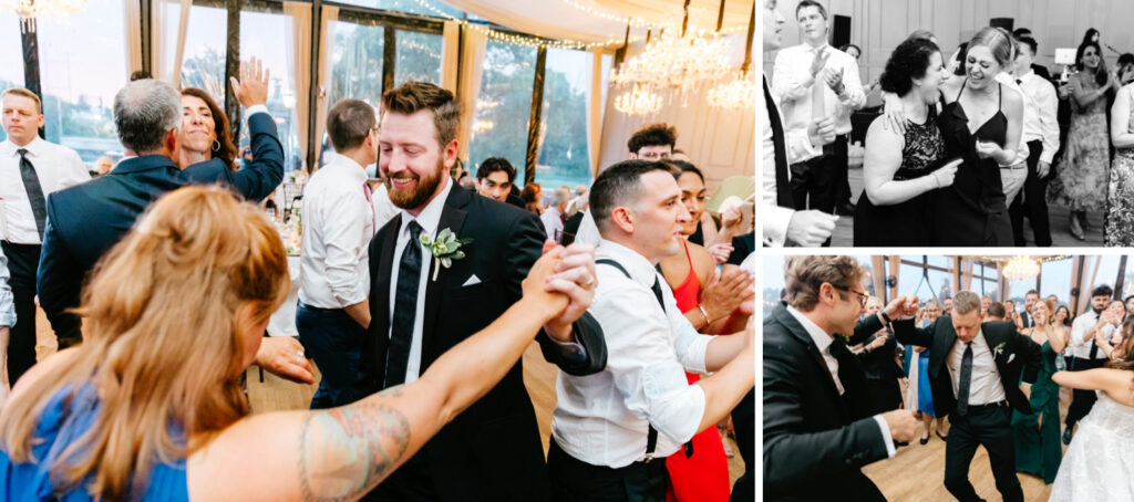 guests dancing at Cescaphe wedding reception at Philadelphia Water Works