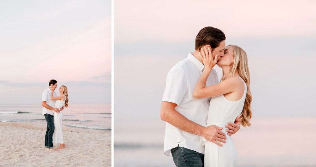 pink sunset engagement portraits in Spring Lake New Jersey by Emily Wren Photography