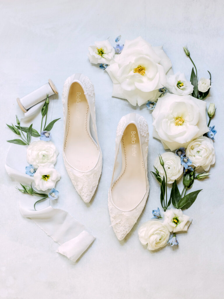 Bella Belle white lace bridal heels