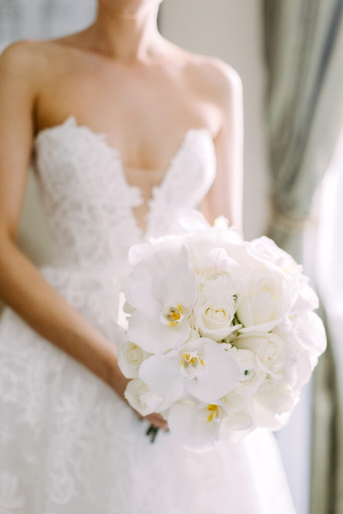 all white floral bridal bouquet