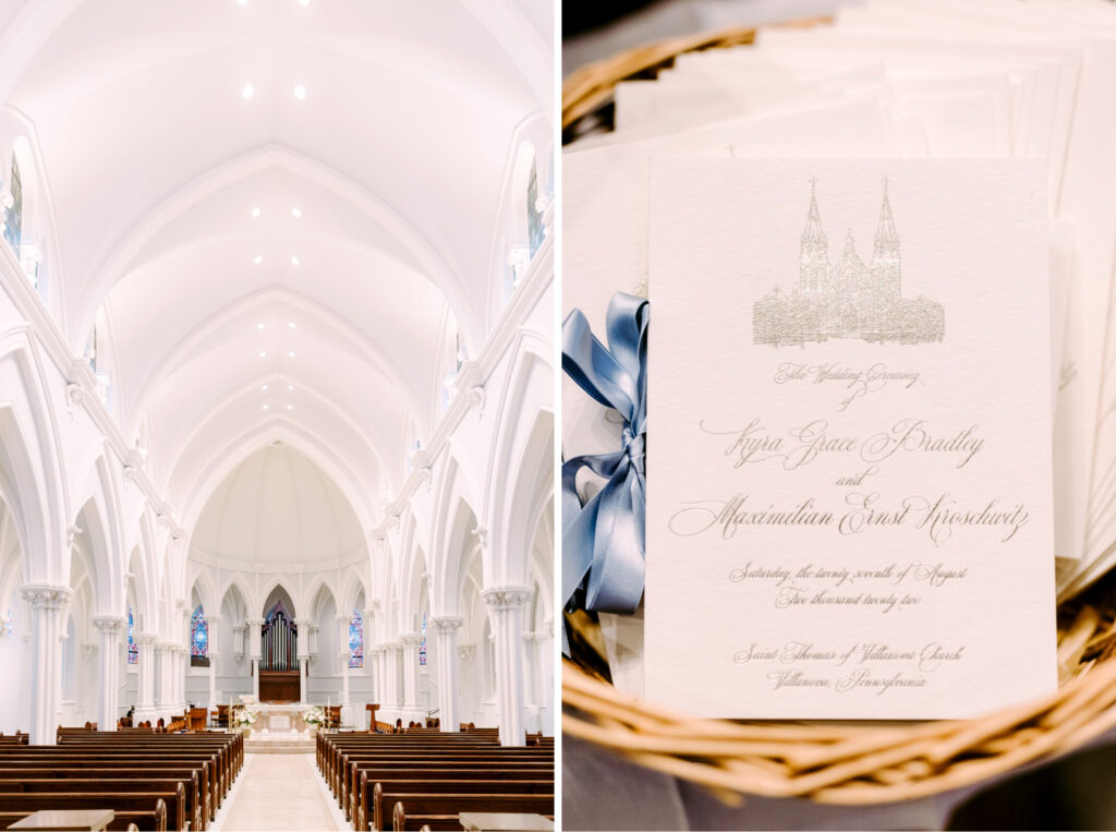 simple wedding day program with holographic details