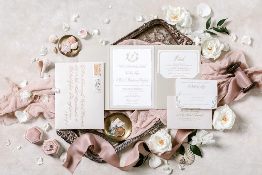 nude and light pink wedding invitational suite by Emily Wren Photography