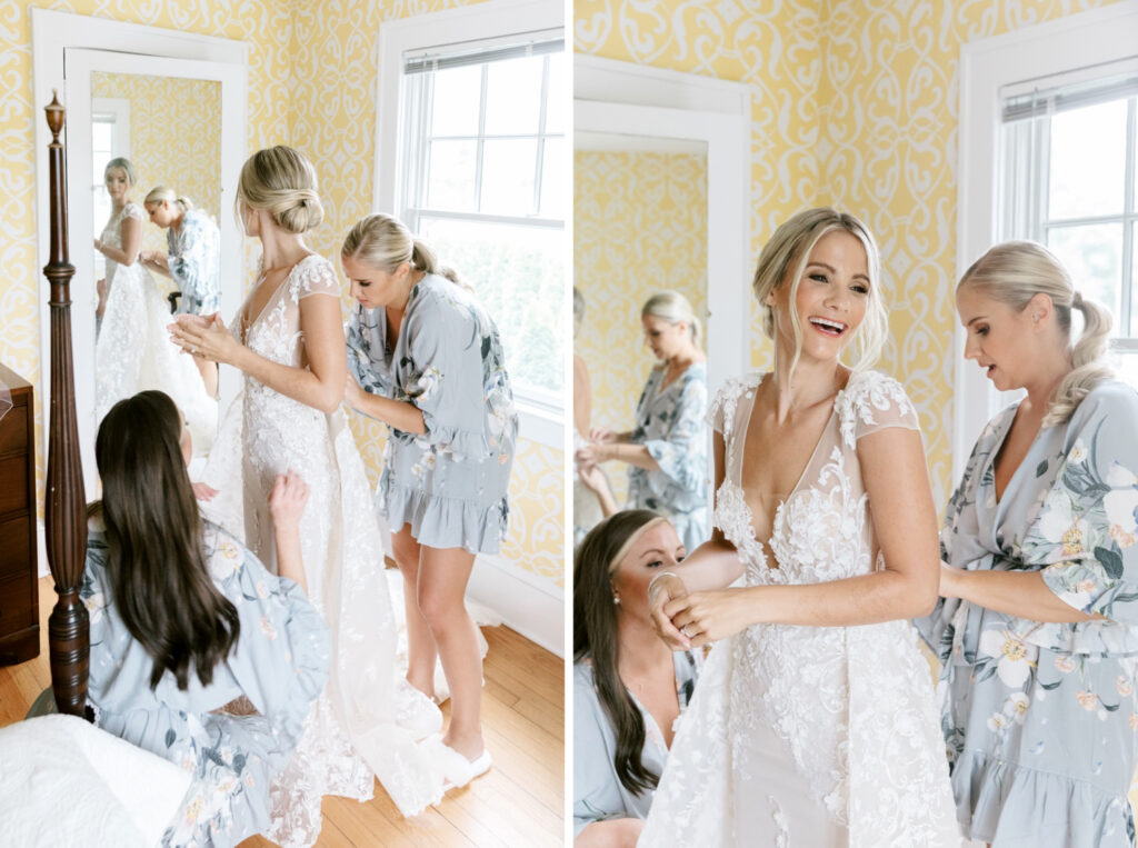 beautiful New Jersey bride getting ready for her summer lake wedding