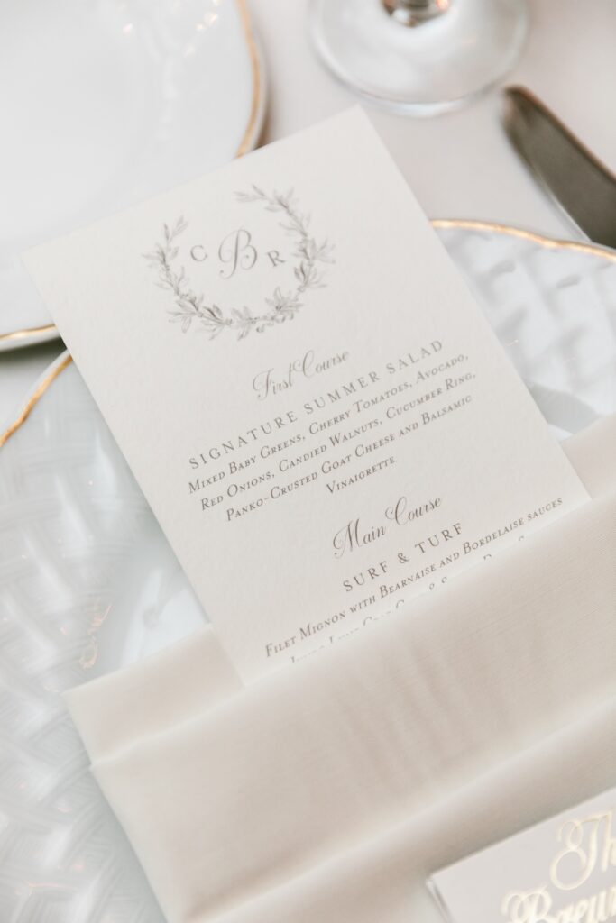 simple & elegant wedding reception menu