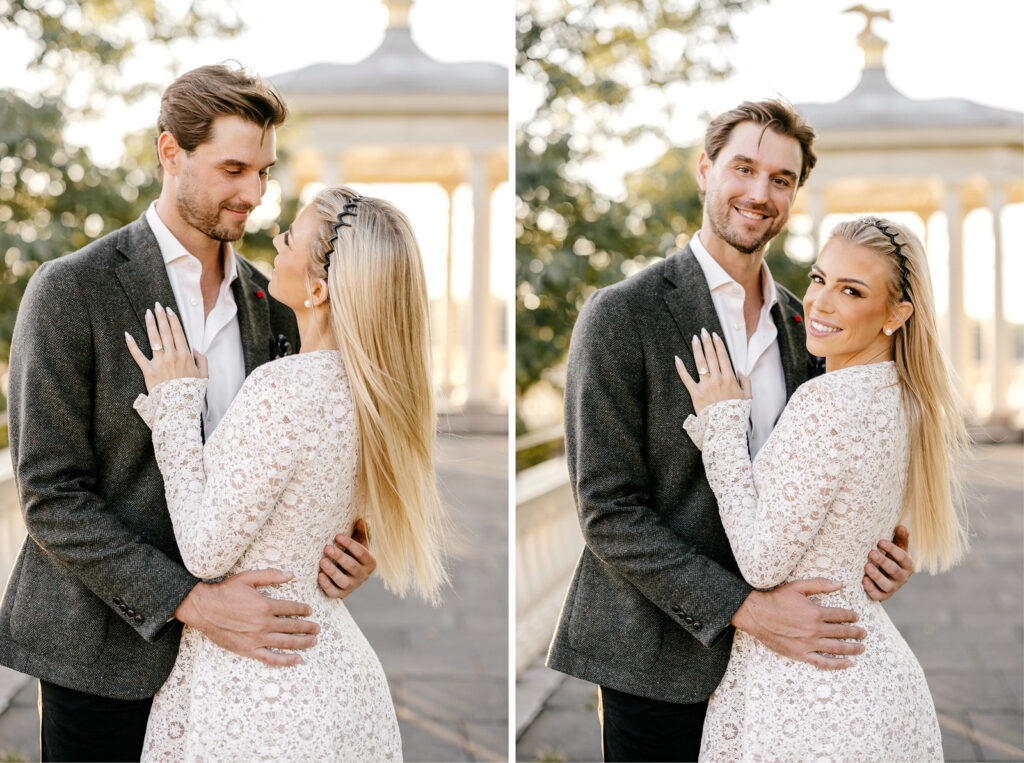 golden hour Philadelphia engagement photos at the art museum