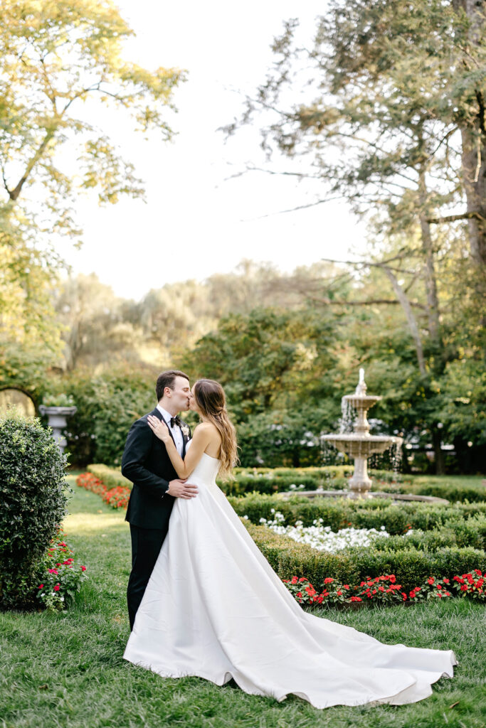 portrait of bride and groom in New Hope garden by Emily Wren Photography