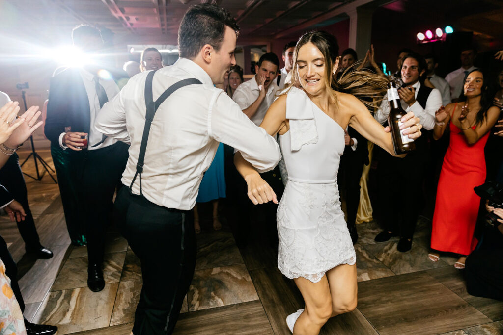 bride & groom dancing and having fun at their New Hope wedding reception