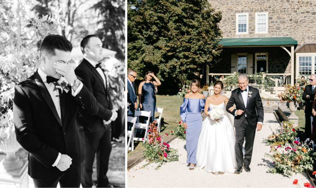 grooms emotional reaction to his bride walking down the aisle by Emily Wren Photography