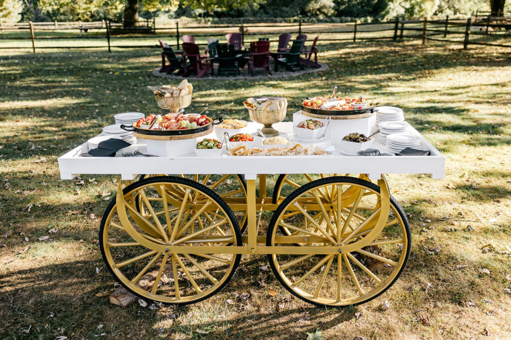 cocktail hour charcuterie wagon at The Inn at Grace Winery by Emily Wren Photography