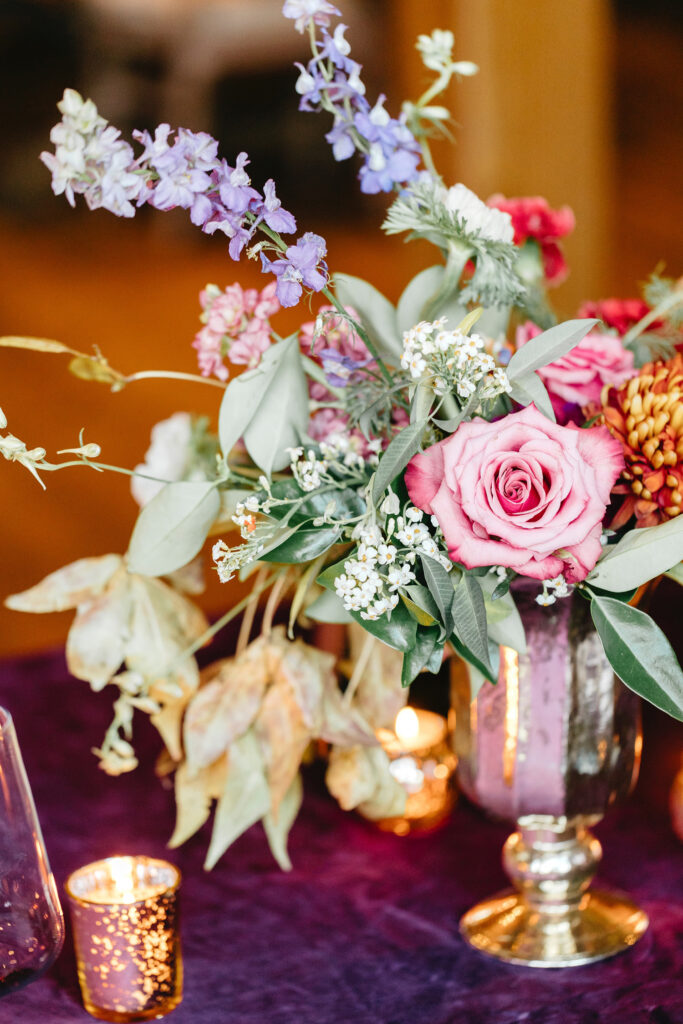 vibrant fall wedding reception florals