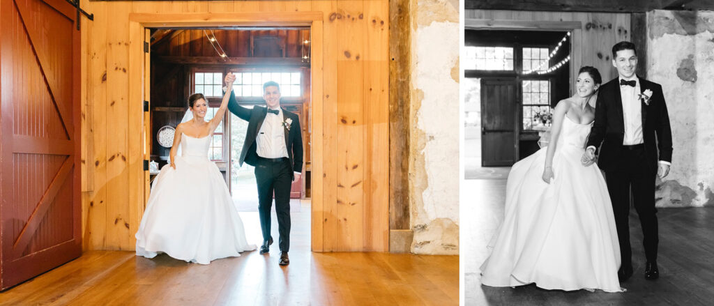 bride & groom entering their Grace Winery wedding reception