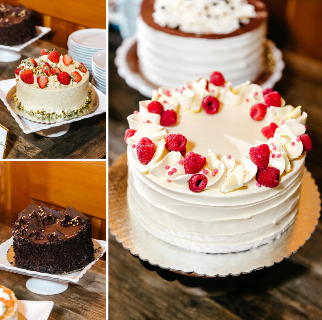 various cakes at Pennsylvania winery wedding reception