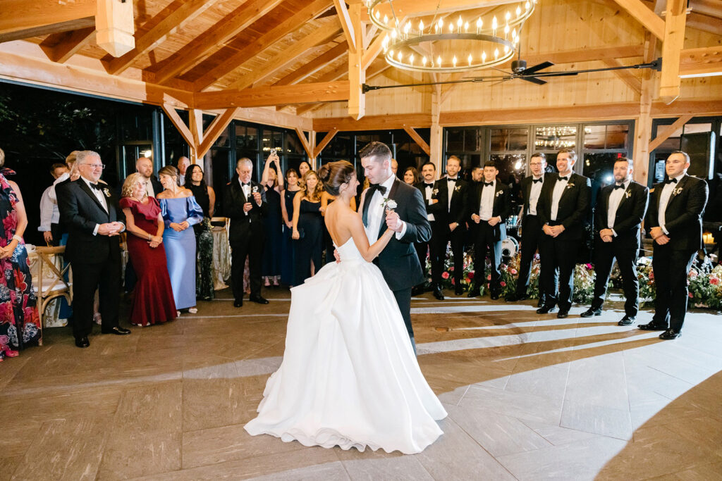 bride and grooms first dance at their wedding reception at the Inn at Grace Winery by Emily Wren Photography