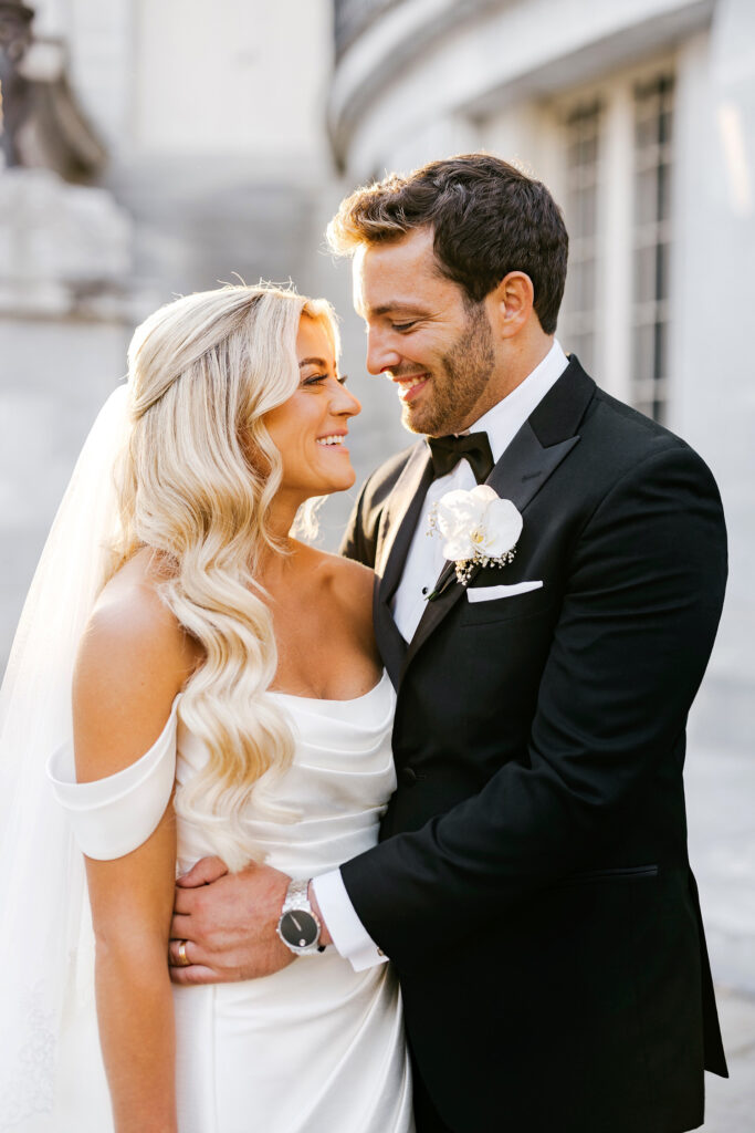 portrait of Philadelphia bride and groom in Old City by Emily Wren Photography