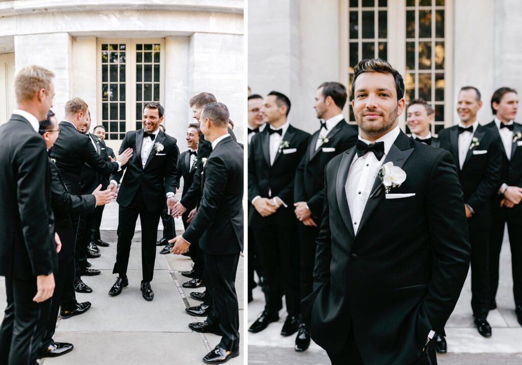 Philadelphia groom with groomsmen at Merchant's Exchange in Old City by Emily Wren Photography