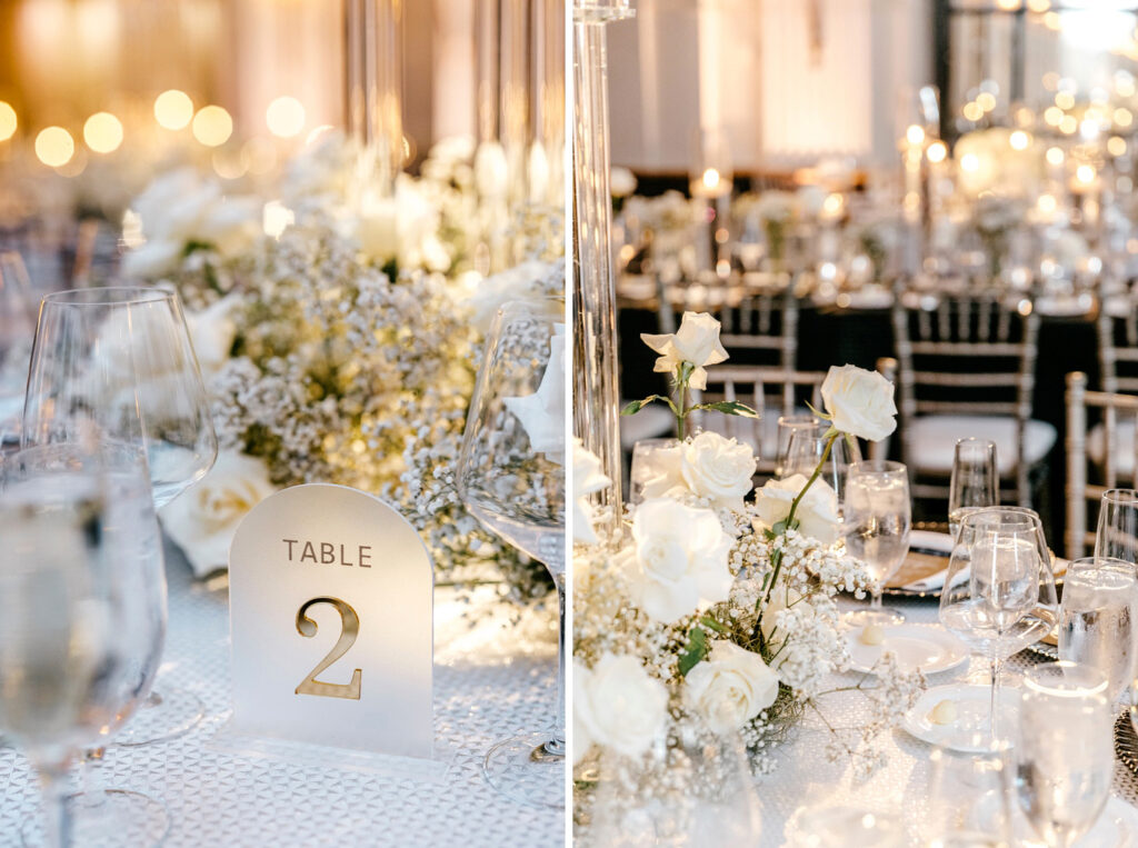 sheer and gold wedding reception table numbers