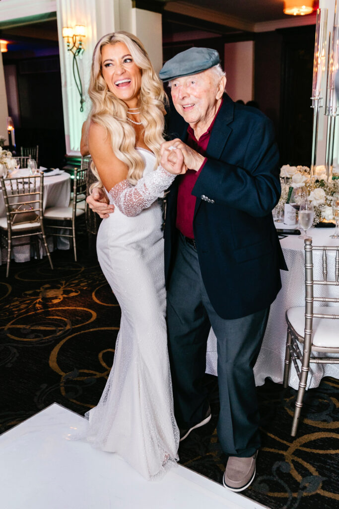 bride dancing with her grandfather at her Philadelphia wedding reception at Ballroom at the Ben