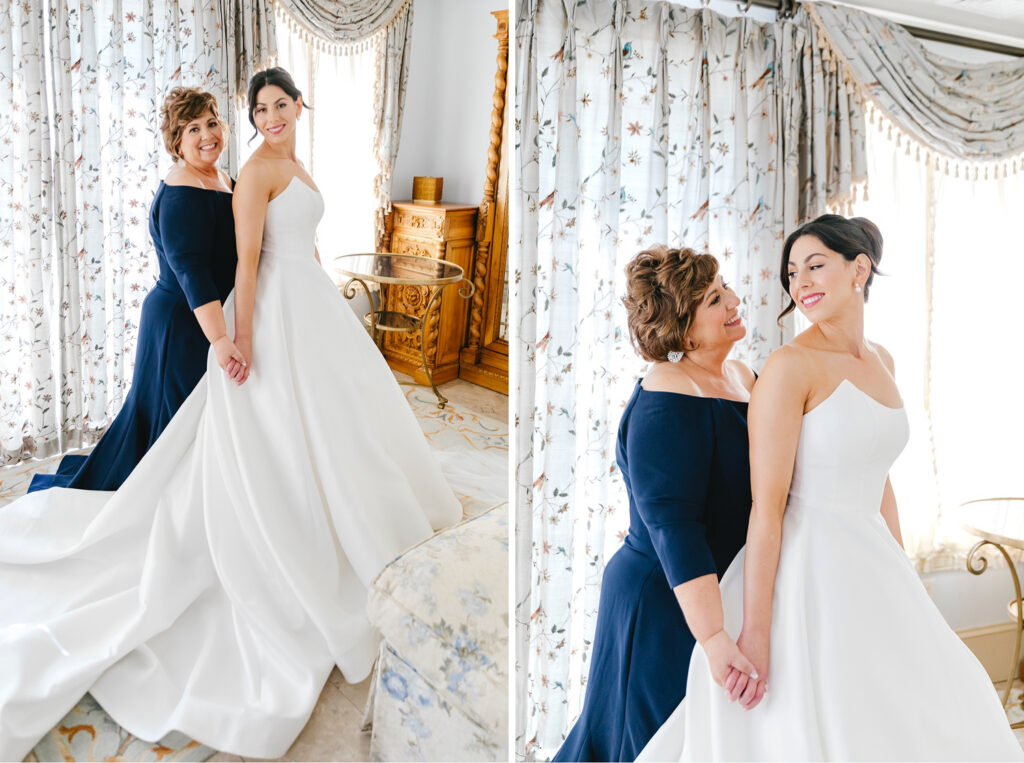 bride getting ready in her childhood home with her mother by Emily Wren Photography