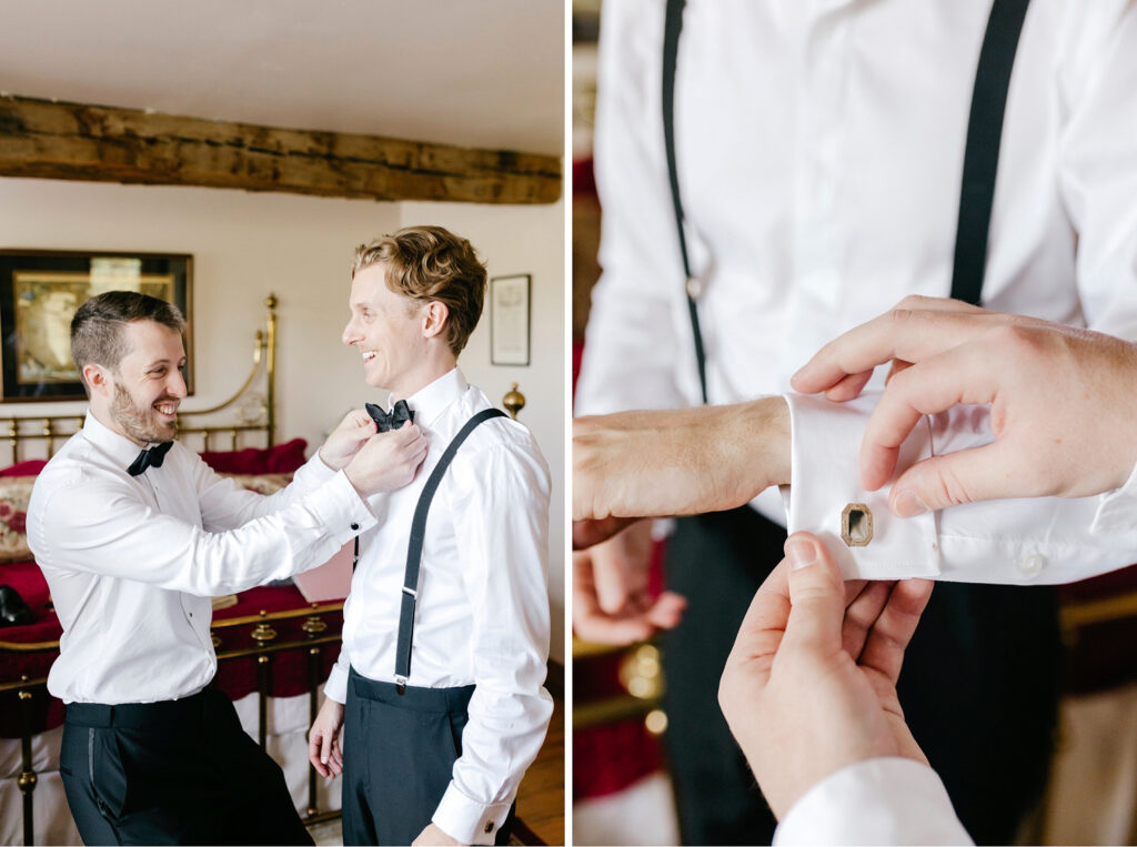 groom getting ready for his late summer wedding day