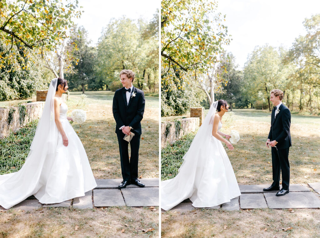 private first look between bride & groom at the Inn at Barley Sheaf by Emily Wren Photography