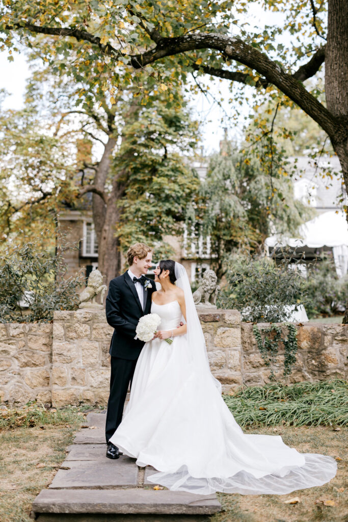 portrait of bride and groom at The Inn at Barley Sheaf by Emily Wren Photography