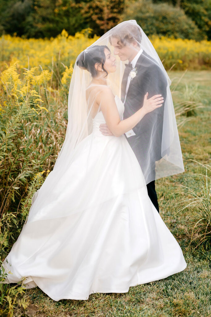 bride & groom glowy golden hour portraits by Pennsylvania wedding photographer Emily Wren Photography