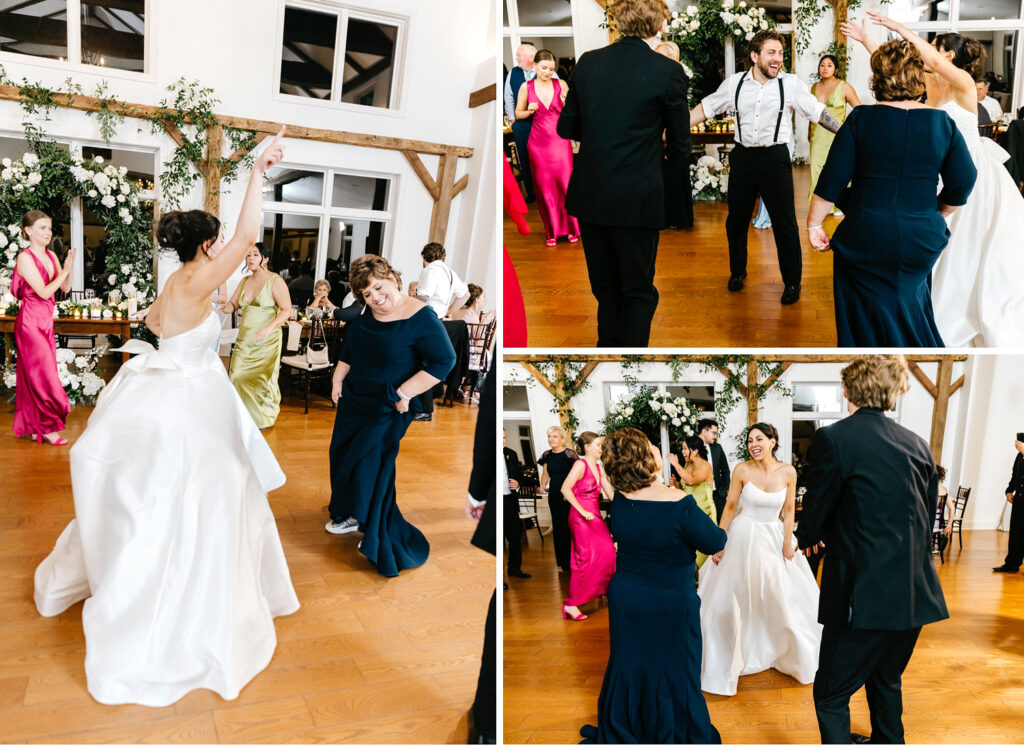 bride dancing and having fun with her wedding guests during her reception at The Inn at Barley Sheaf by Emily Wren Photography