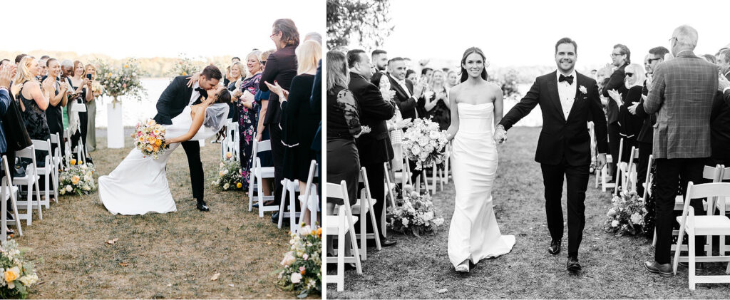 Philadelphia bride & groom exiting their outdoor wedding ceremony along the Delaware river