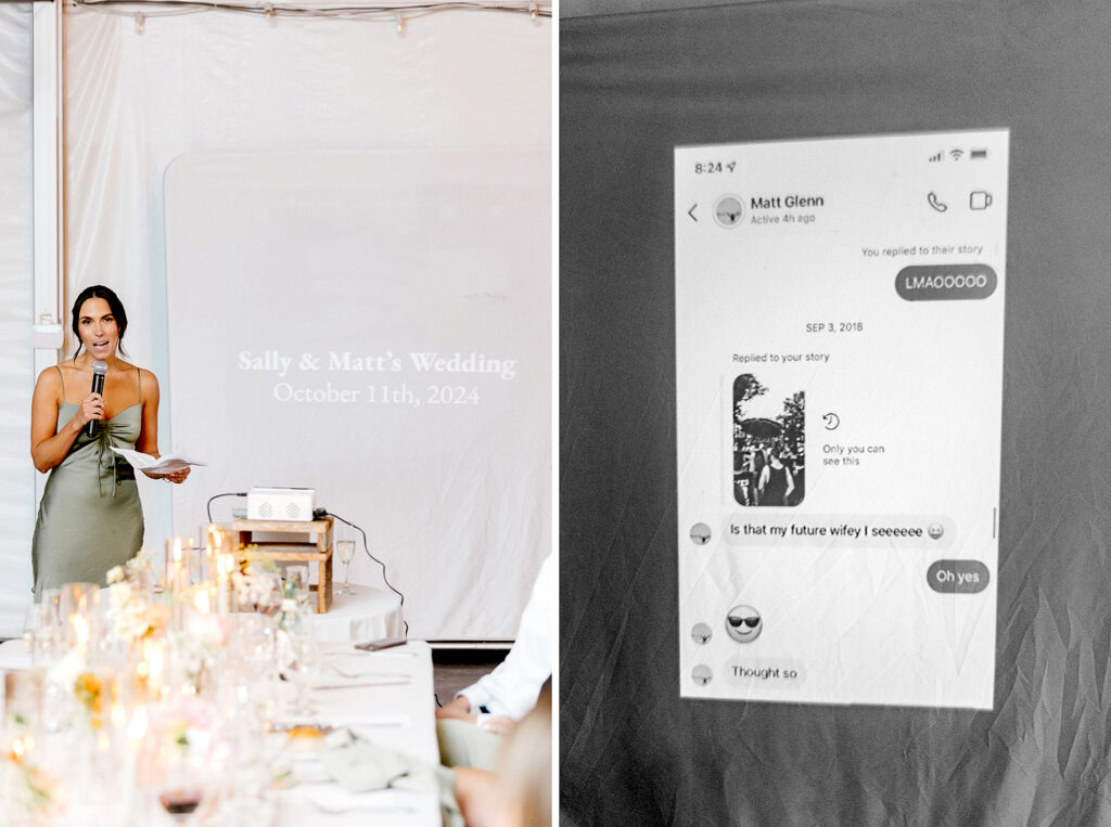 bridesmaid speech with a projector at a Philadelphia wedding reception