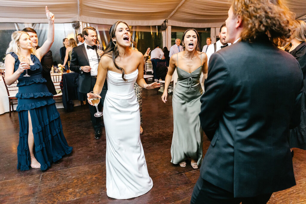 bride dancing at her fall Philadelphia wedding reception at Glen Foerd