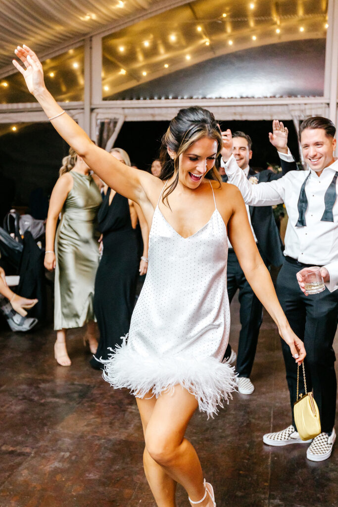 brides slip-dress wedding reception dress by Emily Wren Photography