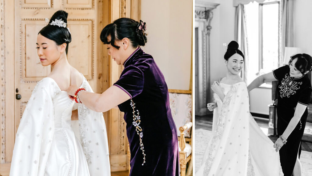 New Jersey bride getting ready for her Princeton wedding day with her mother