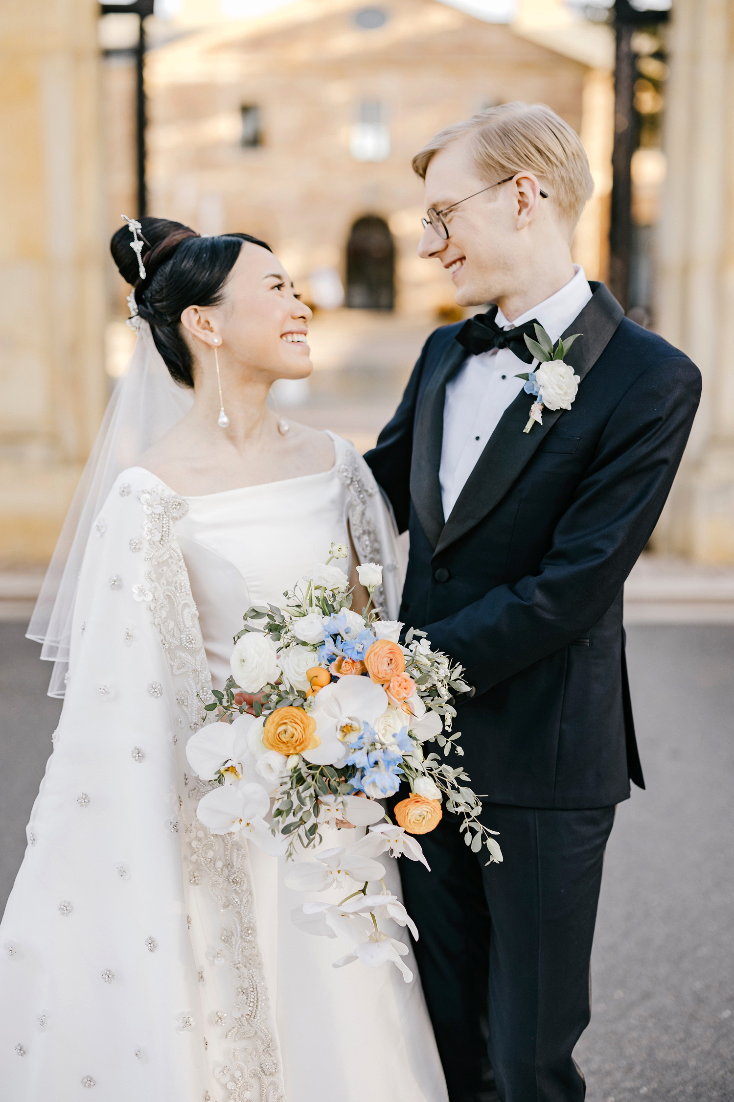 portrait of bride and groom at Jasna Polana on their Fall wedding day