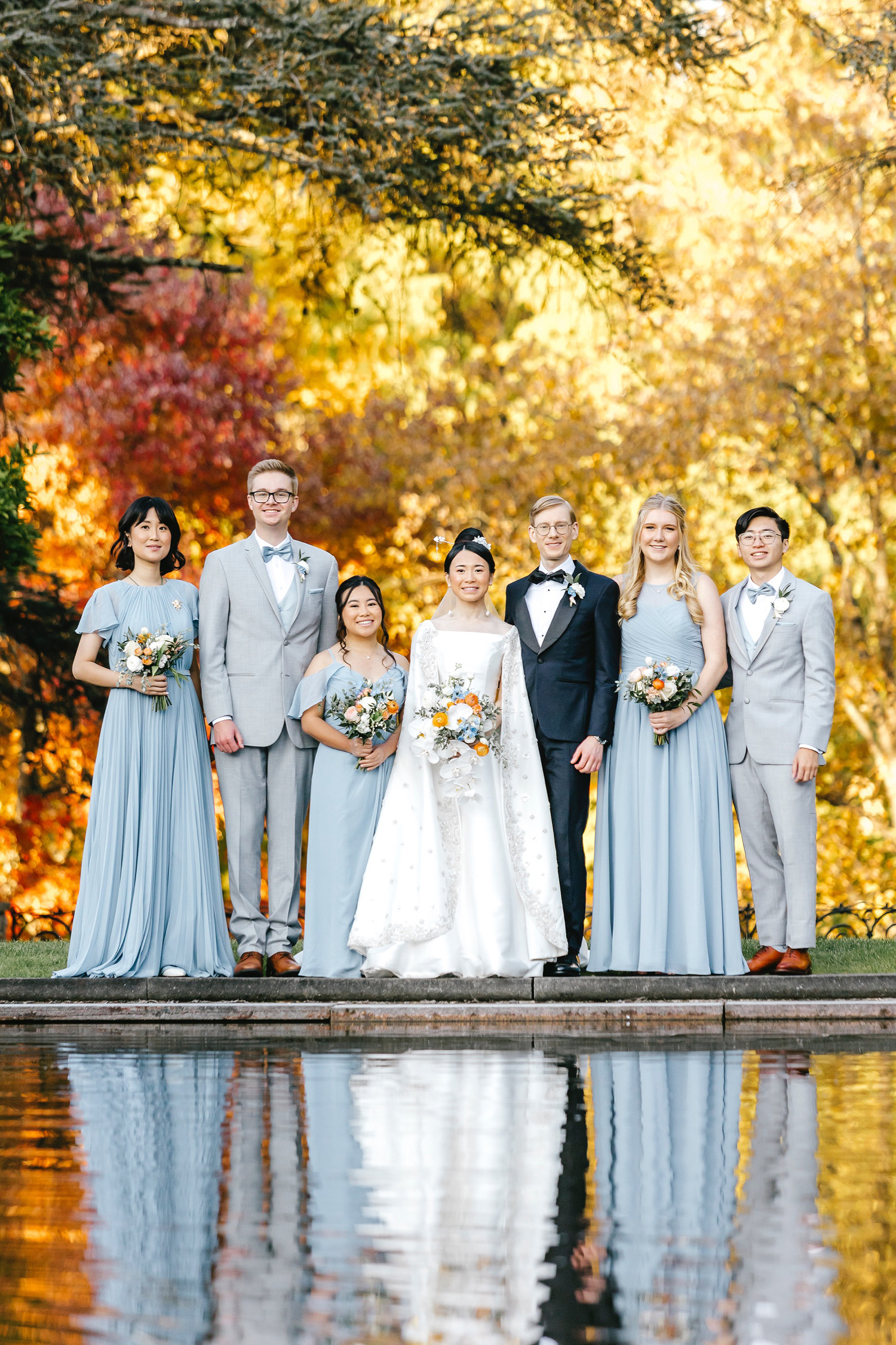 fall wedding party on fall wedding day in Princeton New Jersey