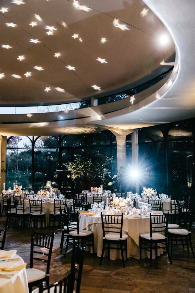 stars projected on wedding reception venue ceiling