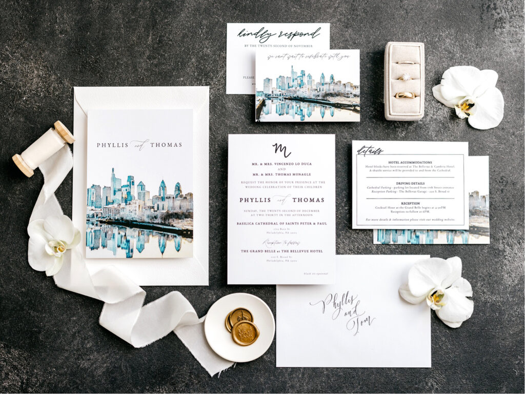 black and white wedding invitational suite by Emily Wren Photography